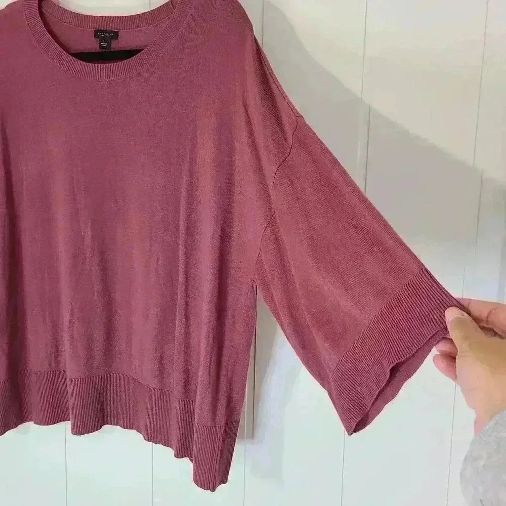 Ann Taylor Factory Mauve Sweater Boxy 3/4 Sleeve Lightweight Size L - Picture 6 of 7